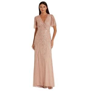 Mac Duggal NEW Size 10 Style 35109 Pink Embellished Flutter Sleeve Gown NWT